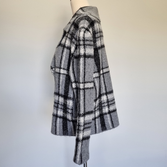 Rachel Zoe Grey & Black Plaid Soft & Cosy Double Breasted Jacket Size L - Picture 3 of 7